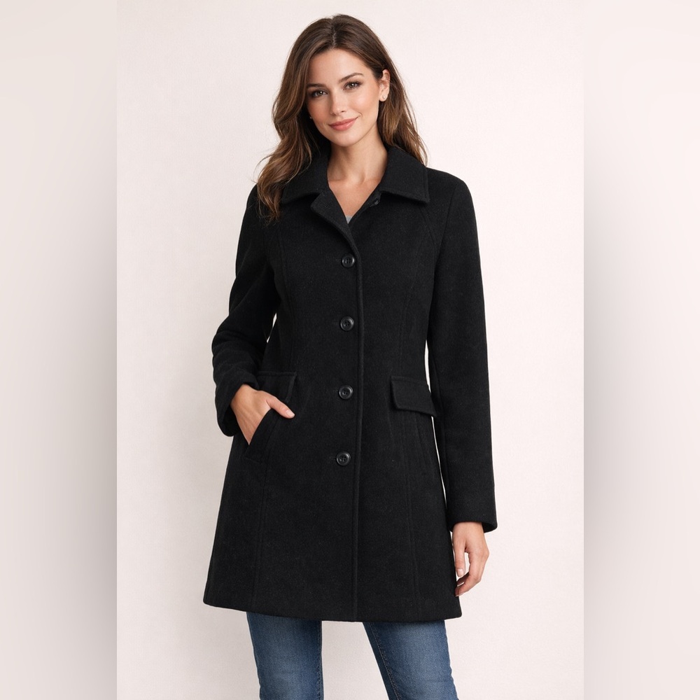 London Fog Women's Classic Black Pea Coat